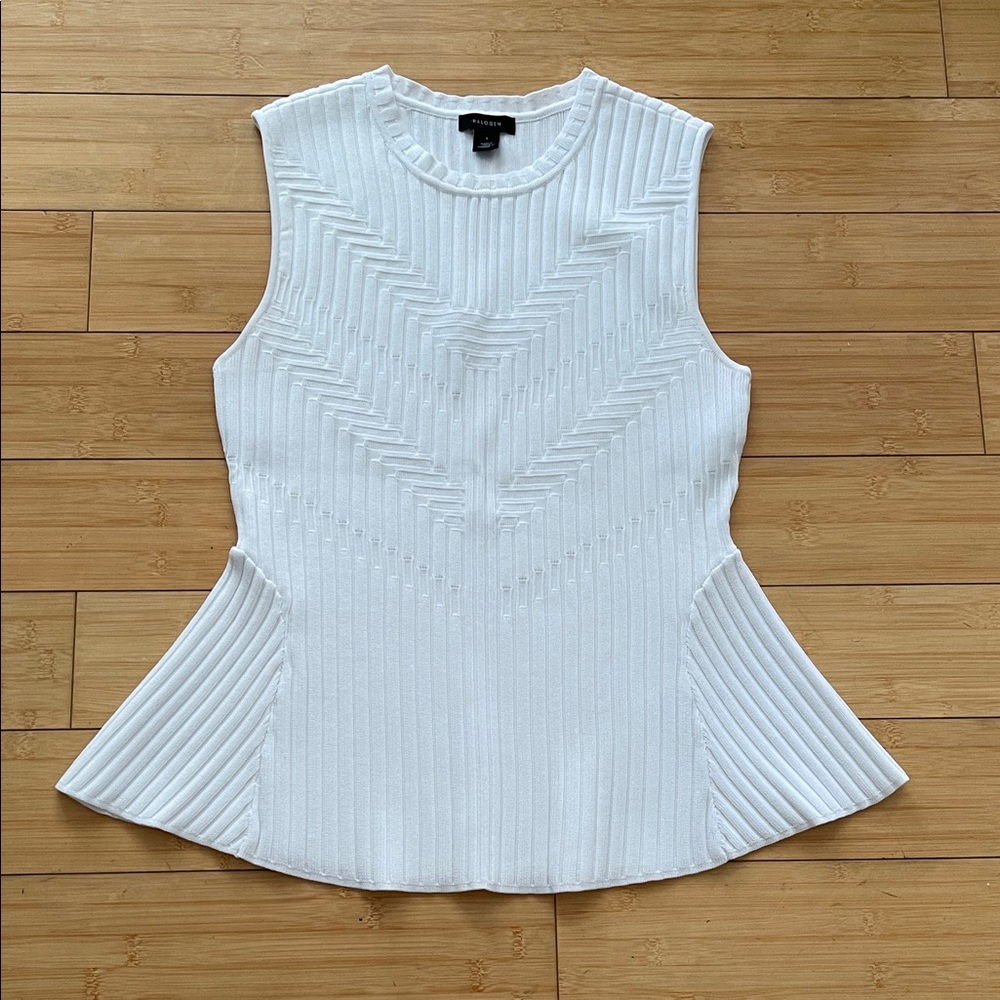 Women Halogen White Sleeveless Ribbed Top Shirt Sleeveless Size S Worn Once